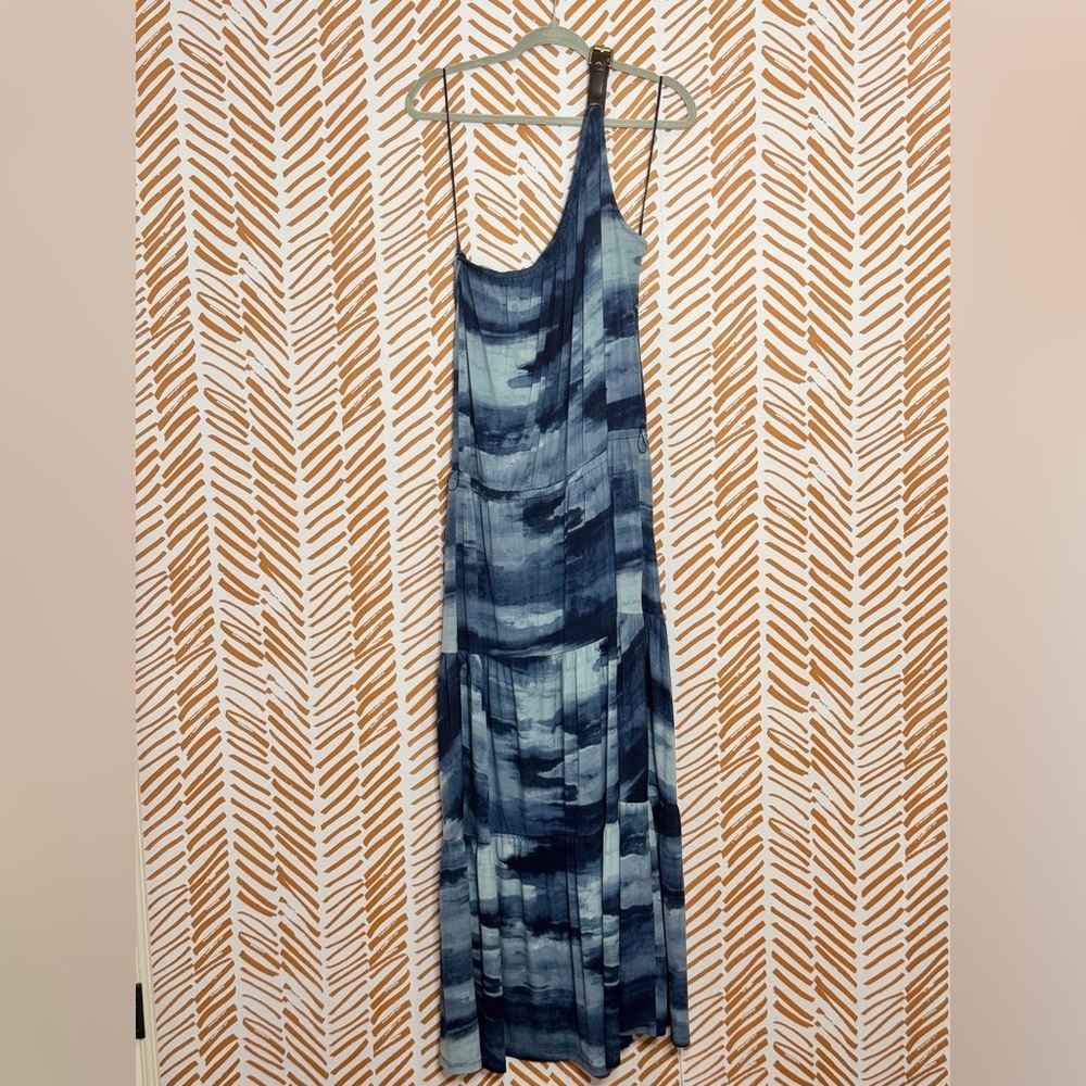 Michael Kors Belted Shoulder Blue and White Sundress